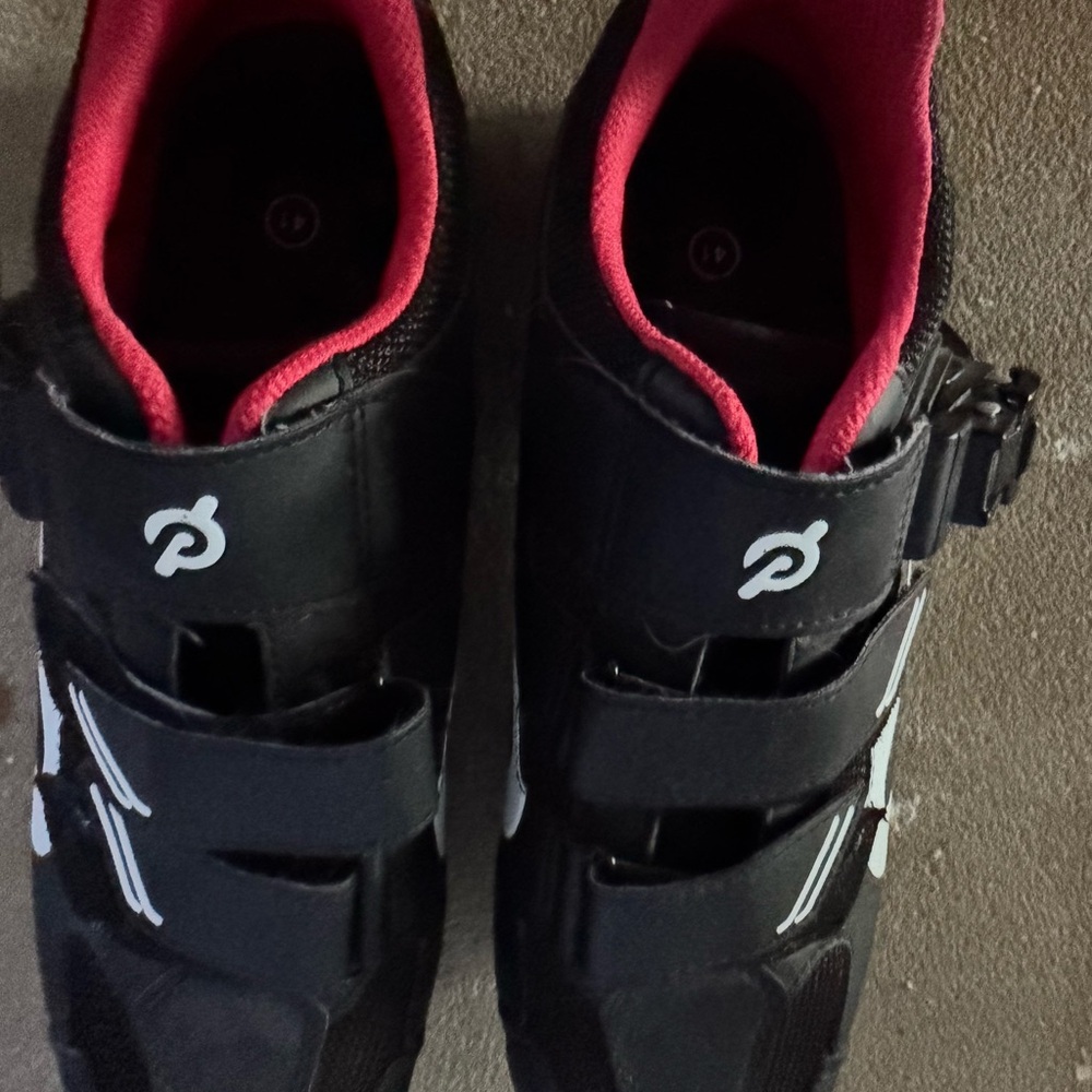Peloton Black Shoes with Vibrant Red Lining